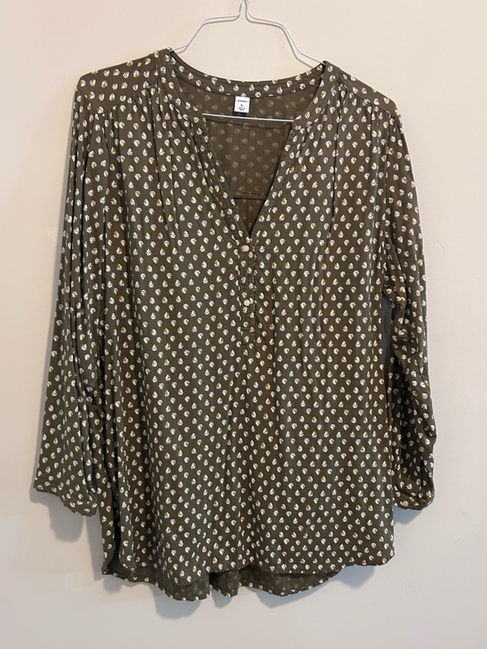 Brown Printed V-Neck Women's Blouse